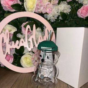 Starbucks Clear Glass Tumbler with Green Accents